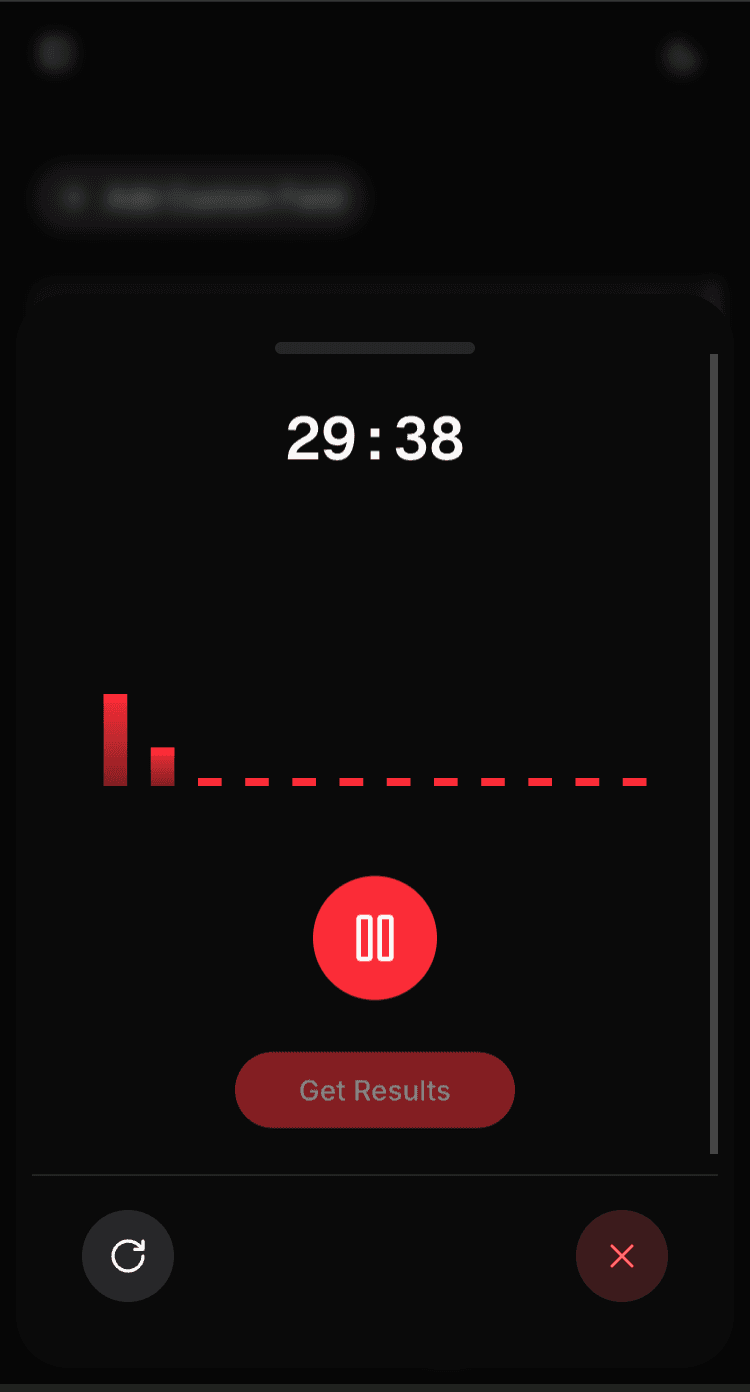 VocalMed recording interface showing real-time transcription